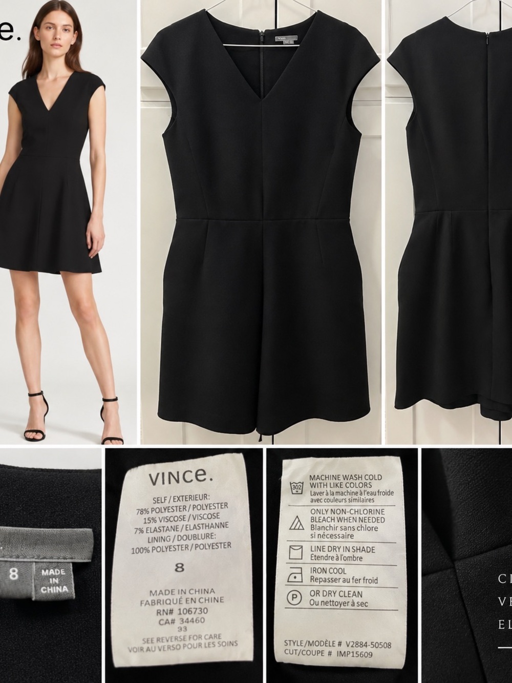 Vince Black V-Neck Cap Sleeve Mini Dress